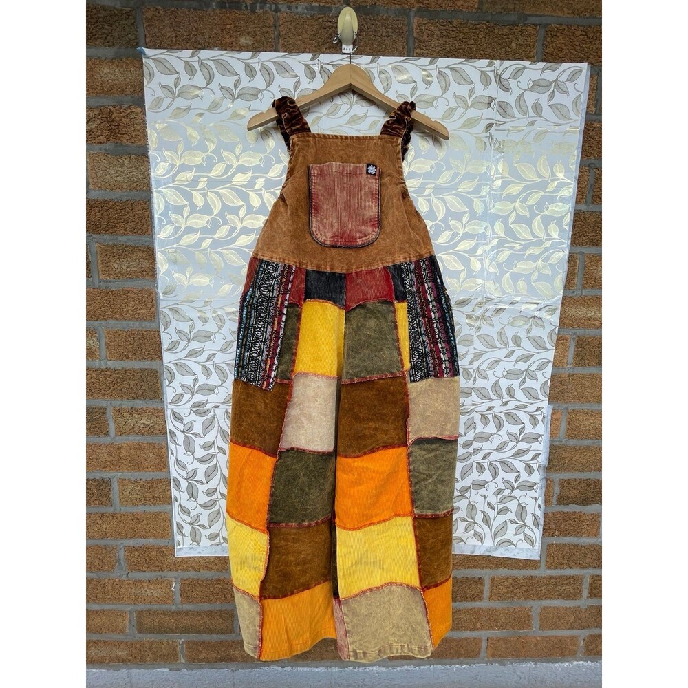 Mexicali Blues Corduroy Patchwork Overalls Jumpsuit S/M Boho Cottage Goblincore - Picture 2 of 12